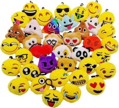 38 X Mini Peluche Emoticon Portachiavi 5Cm Giallo Piccolo Faccina Sorridente Por - Immagine 1 di 4