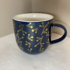 David’s Tea Holly Berry Christmas Mug Mistletoe Festive Coffee Cup Blue Gold