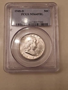 1948 D Franklin Half Dollar PCGS MS64FBL Blue Label ACTUAL Coin You Get - Picture 1 of 2