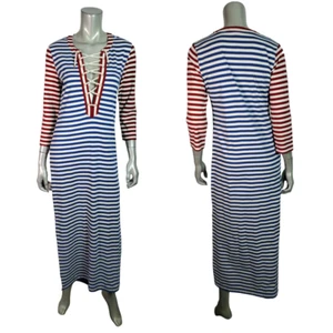 J. Crew Sammie Stripe Lace Up Maxi Dress Size S Stretch Slits Pullover Red - Picture 1 of 6