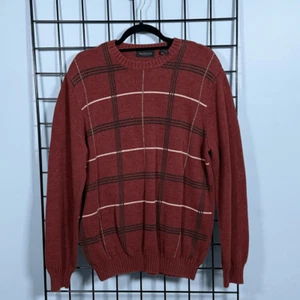 Vintage Van Heusen Knit Sweater Mens L Orange Plaid Dad Eclectic Grandpa 90s - Picture 1 of 7