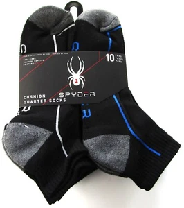 Spyder Mens' Quarter Socks 10 Pairs Black Gray White Size 6-12 - NWT - Picture 1 of 9