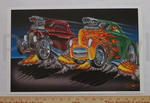Rat Fink Style Art Night Time Drag Racing Ford Against Willys 11" by 17" - Picture 1 of 1