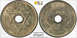 1936-H British West Africa Penny, Edward VIII - GEM Uncirculated, PCGS MS 65 - Picture 1 of 3