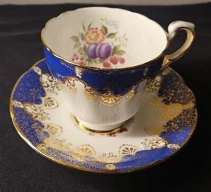 Paragon Cobalt Blue And Gold Teacup And Saucer Blackberry Plum Bone China - Picture 1 of 12