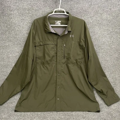 Under Armour Fishing Vented Shirt Men’s Sz 2XL Green Performance Button Up - Image 1 of 4