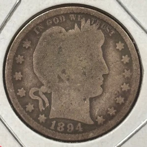 1894 Barber Quarter Dollar 90% Silver US 25c Coin - Well Circulated (#850) - Picture 1 of 4