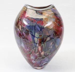 Tim Lazer 1998 extra große 14" große blau lila gold Studio Kunst Glas Vase - Bild 1 von 16