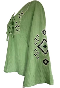 Mint Velvet Women's Size 12 Uk Blouse Green Embroidery Geometric Summer Spring - Picture 1 of 8