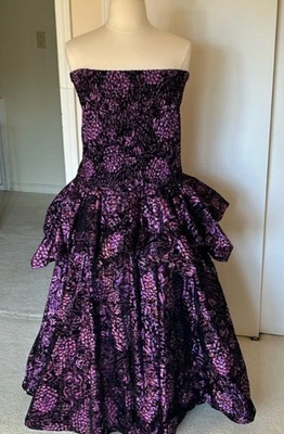 1980s Vintage Prom Dress XXL Black Velvet and Purple Strapless Prom Dress - Image 1 of 4