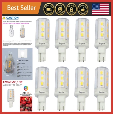 T10 LED Wedge Bulb 3W=30W Halogen 12V for RV Camper Patio Pathway Lighting 8-Pac - Image 1 of 4