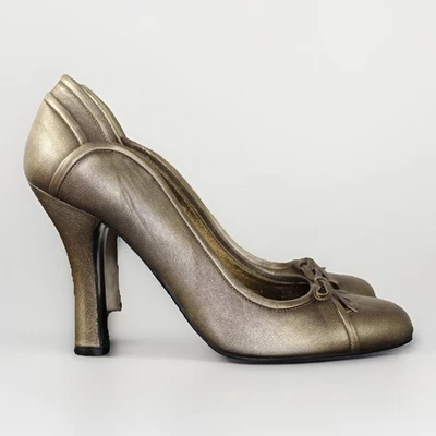 Zapatos de salón Miu Miu bronce metálico bronce cuero tacón alto para mujer talla 36,5 EE. UU. 6,5 Foto 1 de 4