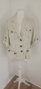Cynthia Rowley Neutral Oatmeal 100% Linen Roll Sleeve Jacket L UK 14 - Picture 1 of 12