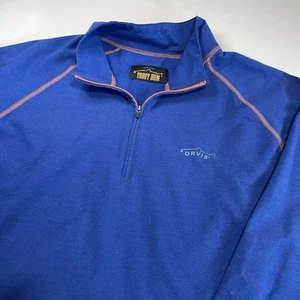 Orvis Trout Bum Sweatshirt Shirt Mens XL Blue 1/4 Quarter Zip Mock Performance - Picture 1 of 7