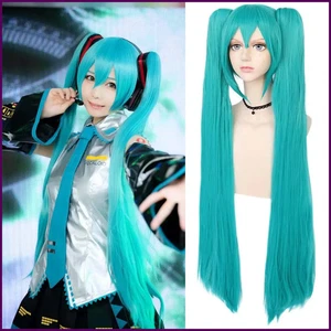 Parrucca Sintetica Verde Cosplay Doppia Coda di Cavallo Parrucca Lunga Dritta con Bangs Kawaii - Foto 1 di 24