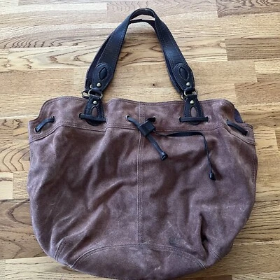 Lucky Brand Hobo Shoulder Bag Bucket Tote Brown Corduroy Suede Boho Crossbody - Image 1 of 4