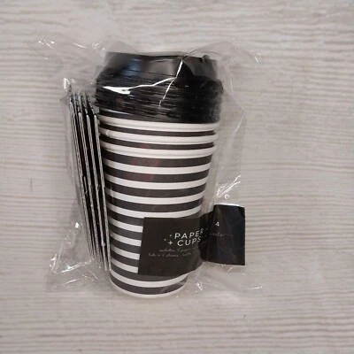 New 4 "Striped Skeleton" Hot Cocoa Bar Coffee Cups Lids Sleeves Fall Beetlejuice - Image 1 of 4