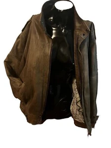 Real Leather Tan 80’s Vintage Bomber Jacket. Orchard Branded Garments Inc Mens L - Picture 1 of 3