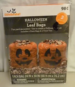 Celebrate Bright Orange Halloween Leaf Bags pkg of 2 - Picture 1 of 2