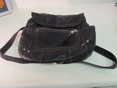 Mochila Fossil Bolsa de Mão de Couro Preto Pequena Vintage Chaveiro Ferragens de Latão - Imagem 1 de 4