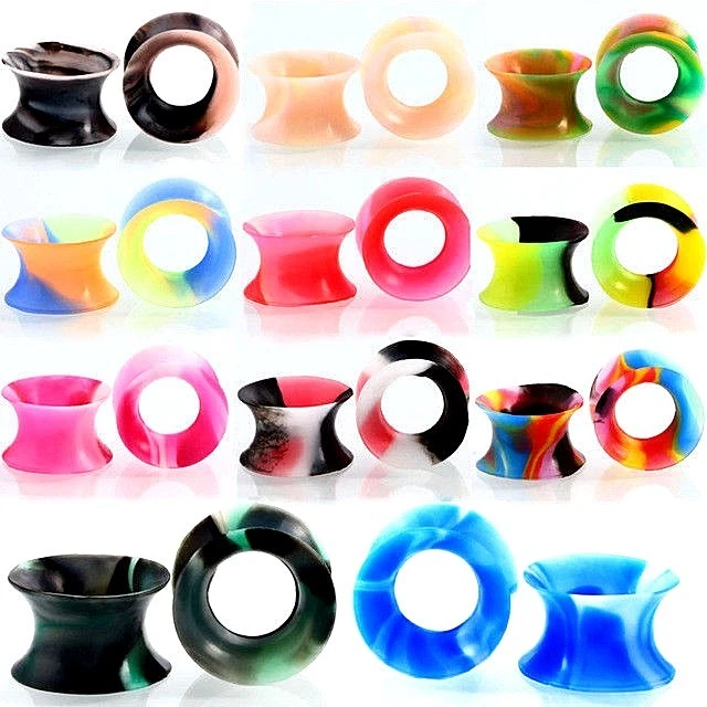 1pc 3mm-25mm SLIM SOFT Silicone Stretcher Earring Flesh Tunnel Ear Plug Rainbow  - Image 1 of 1