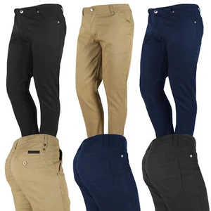 Pantalones Chino Para Hombre Moda ELÁSTICOS FLEX Sarga Trabajo Escuela Uniforme 5 Bolsillos Calce Ajustado - Imagen 1 de 18