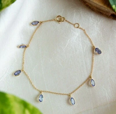 Brazalete de tanzanita 100 % natural con oro amarillo de 14k para regalo de Navidad Foto 1 de 3