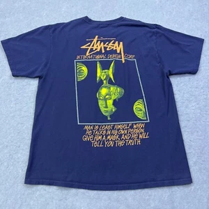 Stussy International Design Masked Man T-Shirt Men's Large Blue Graphic Art Tee - Picture 1 of 12