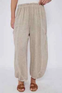 Pantalón italiano Lagenlook lino lavado pierna ancha bolsillos delanteros talla única UK 8-14 - Imagen 1 de 49