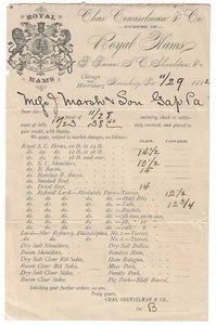 1882 Chas. Counselman & Co. Royal Ham & Bacon Order Form - Harrisburg, PA - Picture 1 of 2