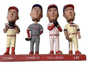 Phillies Four Aces Hamels Lee Halladay Oswalt Bobble Heads Repaired & PHL Poster