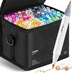 Marcadores a base de alcohol Ohuhu 120 colores pincelados y finos con doble punta recargables - Imagen 1 de 9