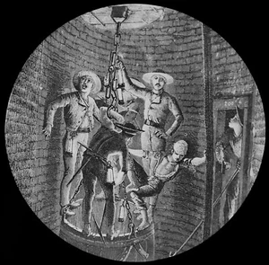 MINERS GOING DOWN A SHAFT C1873 ANTIQUE Magic Lantern Slide MINING - Picture 1 of 3
