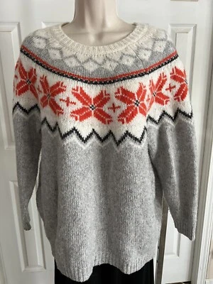 Aerie Alpaca Wool Blend SWEATER Gray White Orange Warm Winter Ski Snowboard M - Image 1 of 4