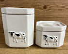 2 VTG USA Cow Canisters Set Black & White Octagon Stackable Holstein 8122 8121