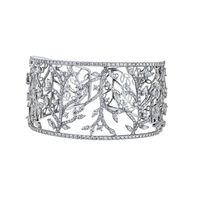 Elegant Leaf Vine Design Cuff Bracelet With 9.62CT Round & Marquise Sapphire - Image 1 of 4