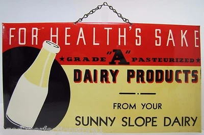 Cartel publicitario SUNNY SLOPE DAIRY FOR HEALTHS SAKE Grado A B&B EE. UU. Granja Leche Helado Foto 1 de 4