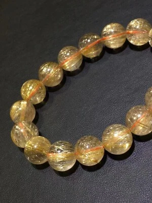 13mm Natural Gold Rutilated Quartz Crystal Round Beads Bracelet AAAAA - Image 1 of 4
