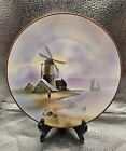 Antique Hand Painted Morimura Nippon  Windmill Boat Water Scene Wall Plate 9”