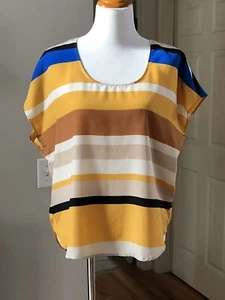 Women's Golden Yellow Blue Stripe Pullover Shirt New York & Co. size Small - Picture 1 of 8