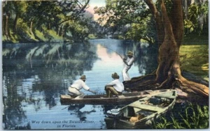 Way Down Upon the Swanee River FLORIDA FL Black Americana Leinenboot - Postkarte - Bild 1 von 2