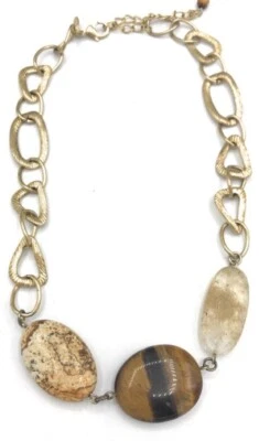 Lia Sophia Rock Bottom Matte Gold Necklace w/Jasper, Tiger’s Eye & Quartz Stones - Image 1 of 4