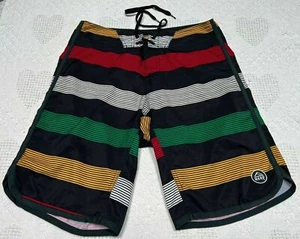 REEF Board Shorts Men's 30 Swim Trunks Surf Black White Green Yellow Red - Picture 1 of 12