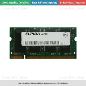 EBD11UD8ABDA-7B Elpida 1GB DDR SoDimm Non ECC PC-2100 266Mhz - Picture 1 of 1