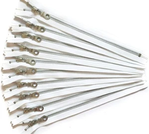 YKK Aluminum Metal Zippers in White with Donut Pulls 14 inch - 12 pc, silver - Picture 1 of 2