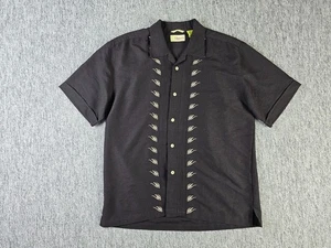 Vintage Cubavera Shirt Men's Medium Black Stripe Embroidery Rayon Short Sleeve - Picture 1 of 9