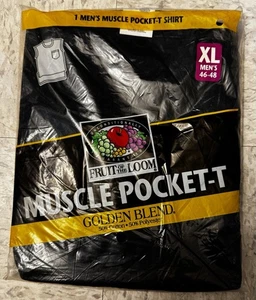Vintage 1998 Fruit Of The Loom Muscle Pocket T-Shirt Black XL NOS Sealed - Picture 1 of 4