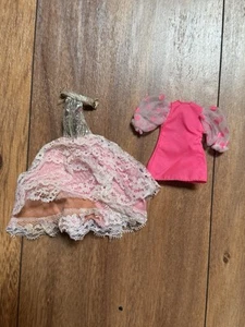 Vintage 1970s Topper Dawn Clone Clothes Pink & Silver Ballgown Dress Mini Dress - Picture 1 of 8