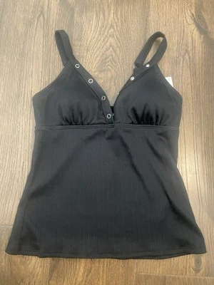 Nuevo con etiquetas Top de baño Tankini Apt 9 negro acanalado frontal a presión para mujer mediano 8-10 ajustable Foto 1 de 4