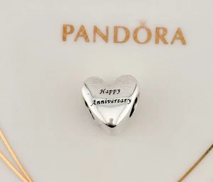 New 100% Genuine Pandora Happy Anniversary Charm with 14K Gold Heart 791290 - Picture 1 of 12
